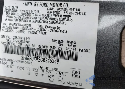 2016 Ford Fusion Titanium from USA, damaged, VIN 3FA6P0K92GR245349